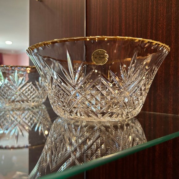 Gorgeous Vintage Cristal de Flandre France Gold Rim Crystal Bowl 8.88" Diameter - Picture 5 of 12